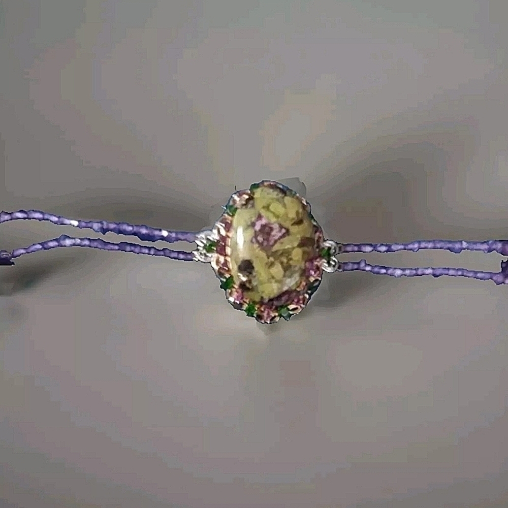 Sterling Silver Amethyst Chrome Diopside Tasmanian Stichtite Toggle Bracelet